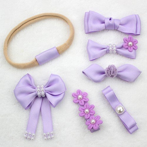 Silky Satin Flower Hair Bows Set Baby Silky Satin Flower Hair Bow Headband Set with Pearls Kids Nylon Bow Headband