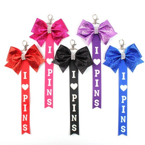 I Like Pins Cheer Bows Keychain Glitter Beautiful Keyfob with Bows Bag Decoration
