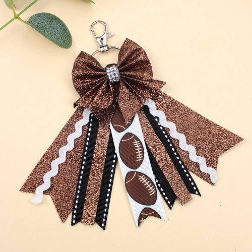 6.5inch the Soccer Football Basketball Cheer Bows Keychain Sport Pin Me Leopard Keyring Bag Keychain Decoration