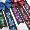 Cheer Pin Me Bow with Rhinestones Cheer Clothes Pins Competition Cheer Glitter Ribbon Keychain Cheer Gift