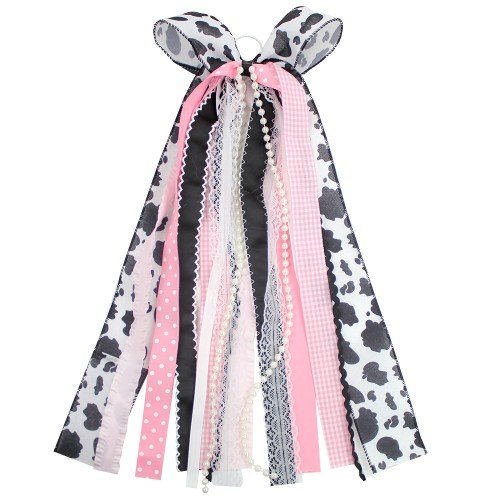 Large Rag Wreath Bow Keychain Rag Wreath Multi-layer Lace Pearl Long Streamer Fabric Bow for Outdoor Decoration