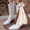 Western Cowgirl Plaid Gingham Pearl Lace Ribbon Bow for Girls Lace Long Streamer Bow Western Cowboy Boot Decor