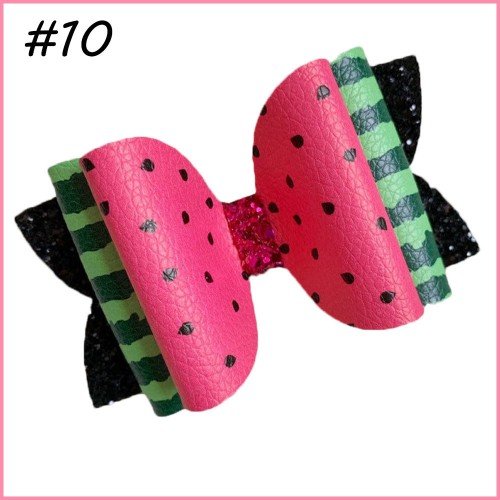 4'' Glitter hair bows with printed leather flower unicorn hair clips
