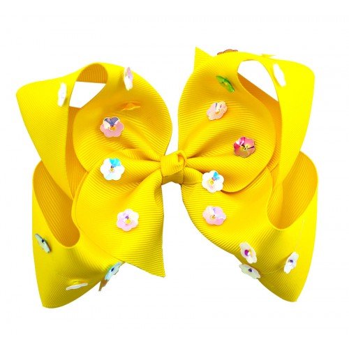 6'' summer neon color hair bows with sequin flower on top glitter big hair bows jojo style bows