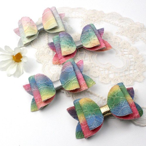 Summer Lace Glitter Hair Bows Girls Colorful Mermaid Glitter Leather Hair Clip Kids Hair Accessories