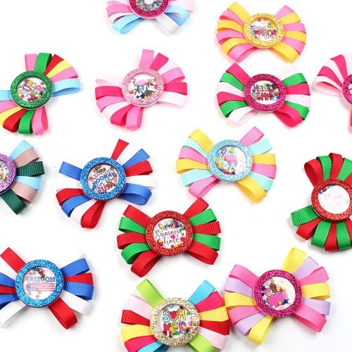 Summer Colorful Shaker Hair Bows Cute Ice Cream 4th of July Patrotic Hair Bow Set Kids Boutique Hair Accessories