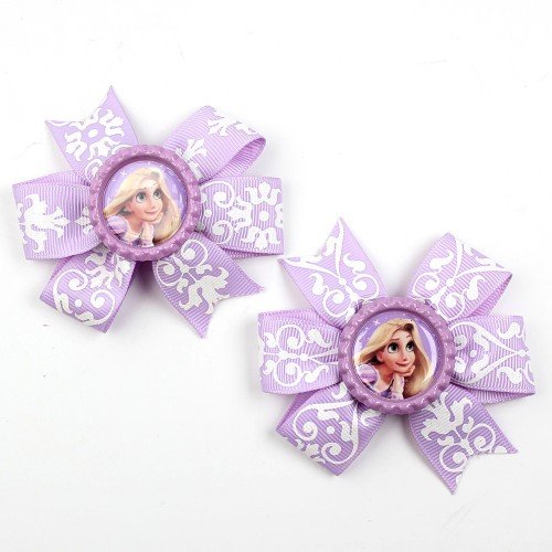  Girls Princess Silver Glitter Ribbon Hair Bows Set