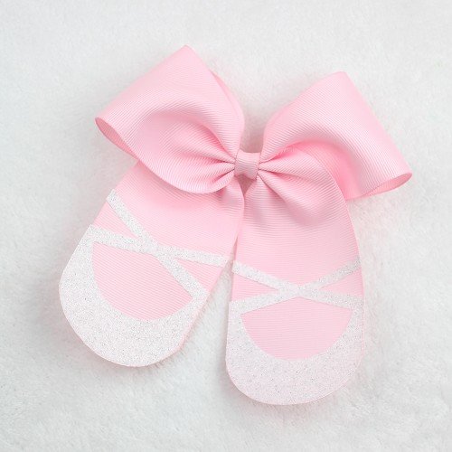 Girls Ballet Slipper Sparkling Ballerina Toe Shoe Hair Bow Clips 