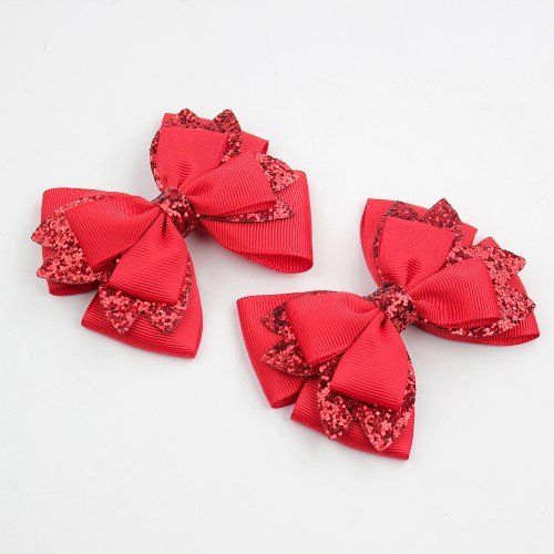 Glitter and Grosgrain Ribbon Hair Clips