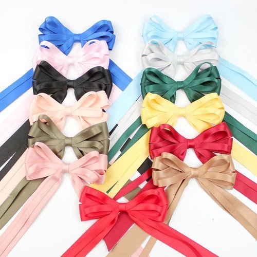 Matte Satin Elegant Hair Bow Women Hair Accessories Adult Long Tail Colorful Gorgeous Streamers Hair Accessories