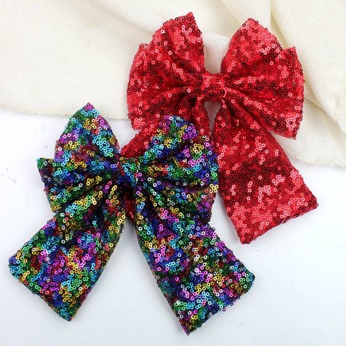 Sequin Bow Cool Color Large Swallowtail Hair Bow Clips Glitter Solid Color Hair Clip Girls Hair Bow Accessories