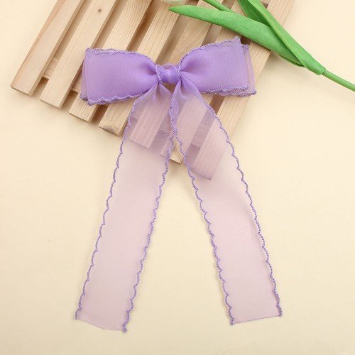 Girls Organza Tassel Hair Bow Clips Solid Color Ruffled Long Streamer Hair Clips Kids Hair Bow Accessories