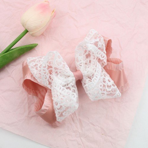 Kids Lace Grosgrain Ribbon Hair Bow Clips Gorgeous Solid Color Lace Hair Clips for Girls Hair Bow Accessories