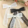 Lace Hair Bow Clips Black and White Tassel Hair Clips for Girls Party Long Streamer Bride Hair Bow Accessories