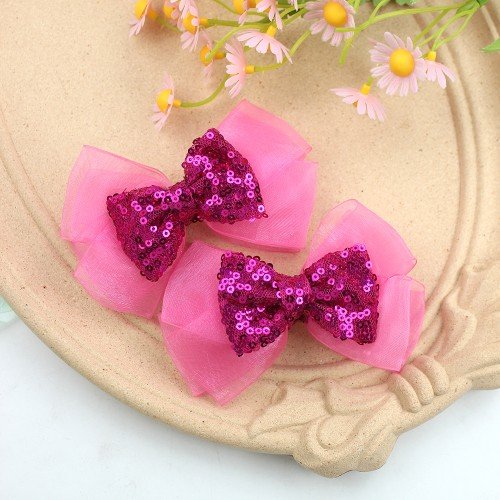 Mesh Ribbon Hair Bow Clips Glitter Sequin Bowknot Alligator Hairpins for Kids Girls Back to School Hair Accessories