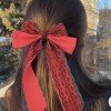 Silky Satin Lace Hair Clips Girls Polyester Long Tail Sailor Hair Bow Clip with Lace Details Girls Hair Bow Accessories