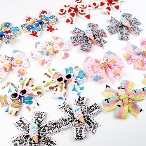 Summer Ice Cream Pinwheel Hair Bows Cute Watermelon Pineapple Fruit Hair Clip Kids Hair Bow Accessories