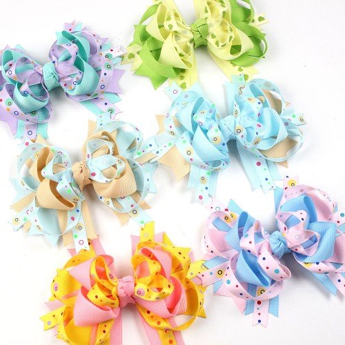 Spring Summer Heart Bows Hair Clips for Girls Grosgrain Ribbon Hair Bows with Heart Dots Kids Hair Accessories