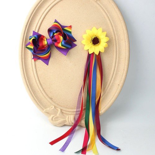 Summer Sunflower Hair Bows Set Children Cute Streamer Bow Kid Beautiful Hair Accessories