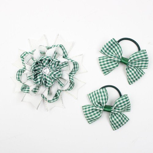  Back to School Children Gingham Hair Bow Set, Checkered Hair Tie Cute Girls Plaid Brooch Kids Boutique Hair Accessories