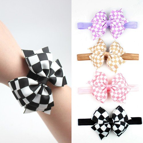 Racing Team Hair Bows Checkered Flag Hand Bows for Girls Racing Headband Checkered Wrist Corsage Kids Outfit Accessories