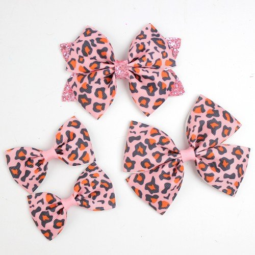 Leopard Hair Bows Set for Girls Boutique Toddler Leopard Printed Ribbon Hair Bow Kids Hair Accessories