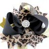 5.7'' Girls Big Leopard Hair Bows Clips Two Tone Rhinestone Leopard Glitter Hair Clip for Girls Kids Hair Bow Accessories