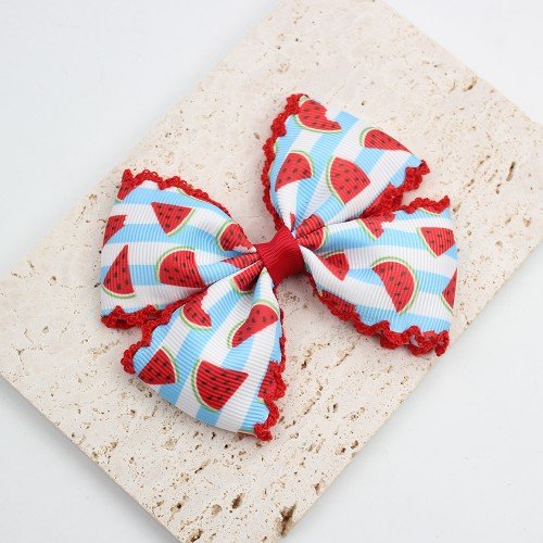 Girls Spring Summer Watermelon Strawberry Apple Moonstitch Grosgrain Ribbon Hair Bow Kids Hair Accessories