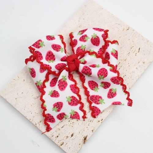 Girls Spring Summer Watermelon Strawberry Apple Moonstitch Grosgrain Ribbon Hair Bow Kids Hair Accessories