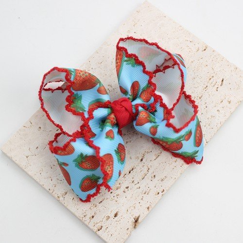 Girls Spring Summer Watermelon Strawberry Apple Moonstitch Grosgrain Ribbon Hair Bow Kids Hair Accessories