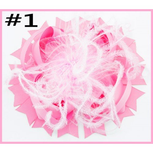 Pink & White Marabou Feather Bow Accent,feather hair bows