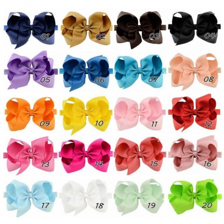 6'' boutique hair bows with elastic headbands ABC hair bows Boutique hair bows solid big hair bows girl hair acecssories