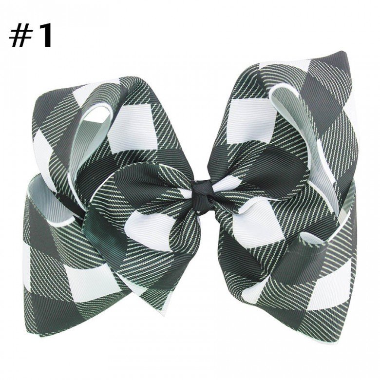 8'' Buffalo Plaid bows christmas halloween Hair Bows With Clips plaid Kids Girls Princess Handmade Boutique hair accessories
