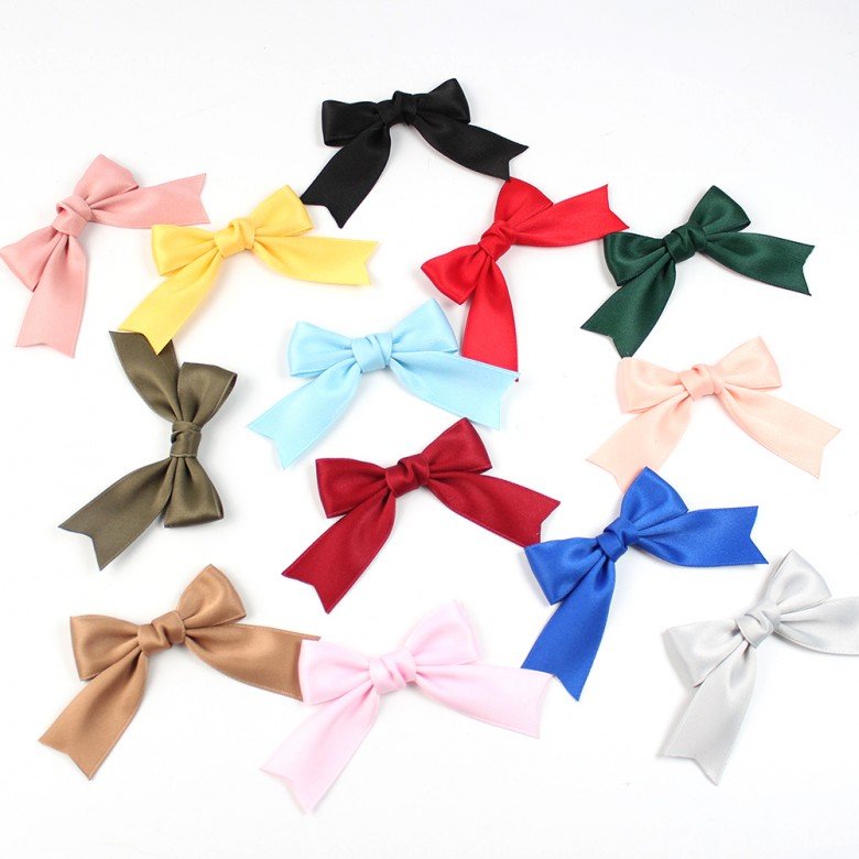 Girls Satin Hair Bow Clip Satin Ribbon Bows with tails for Toddler Ponytail Short Tail Bows Hair Accessories