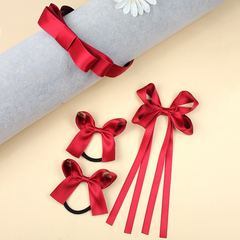 Wholesale Back to School Satin Hair Bow Set Solid Color Satin Hair Bow Clips for School Uniform Cute Bows Hair Tie for Students