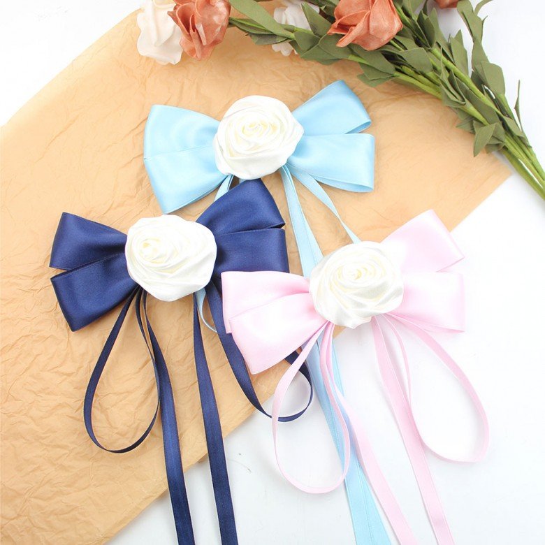  Valentine's Day Rose Tassel Hair Bows Clips Satin Solid Color Long Streamer Hair Clip Girls Long Tail Sailor Bows