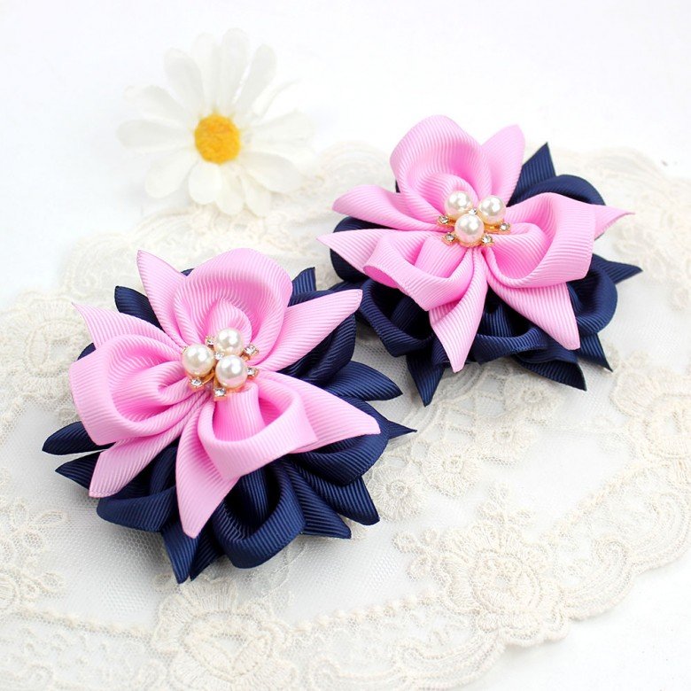 Kanzashi Ribbon Flower Hair Bow Clip