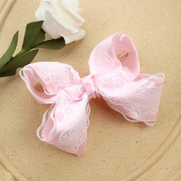 Lace Hair Bows Girls Satin Lace Fabric Sweet Hair Bow Clip Plain Color Double Layer Bow Clip Girls Hair Bow Accessories