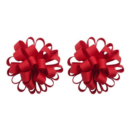 Girls Flower Round Loopy Bows Pompom Mink Hair Clip School Hair Bows Set Kids Hair Bow Accessories