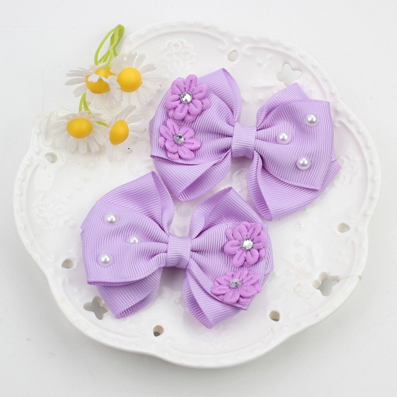 Sweet Flower Boutique Hair Bow Multi-Color Mini Flower Hair Clip for Girls Grosgrain Ribbon