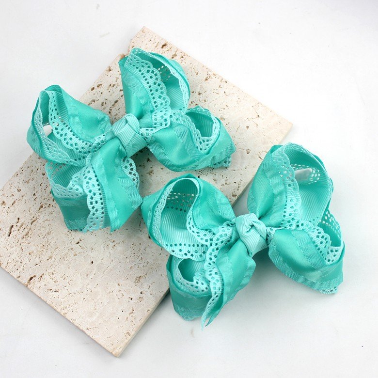 Girls Ruffled Grosgrain Double Layer Hair Bow Eyelet Hollow Lace Ruffled alligator Hair Clip for Kids Hair Accessories