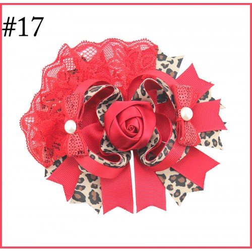  6‘’over the top girl hair bows big lace OTT hair clips with rhinestones center rose hair bows