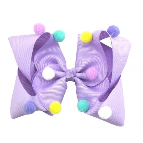  6‘’ pom pom hair bows ribbon girl hair bows