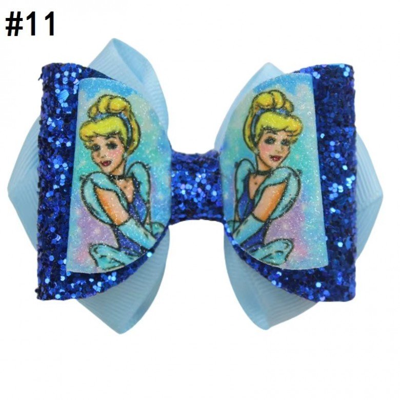 3.5'' Glitter Princess Hair Bows Inspired Leather Clip for Girl Toddle Hair Accessories 3.5'' Glitter Princess Hair Bows Inspired Leather Clip for Girl Toddle Hair Accessories