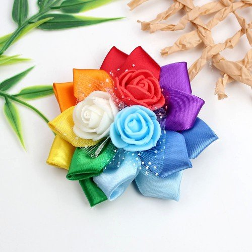 Summer Girls Flower Petal Satin Hair Bow Clips with Rose Flower Petal Bows for Birthday Party Kids Hair Accessories
