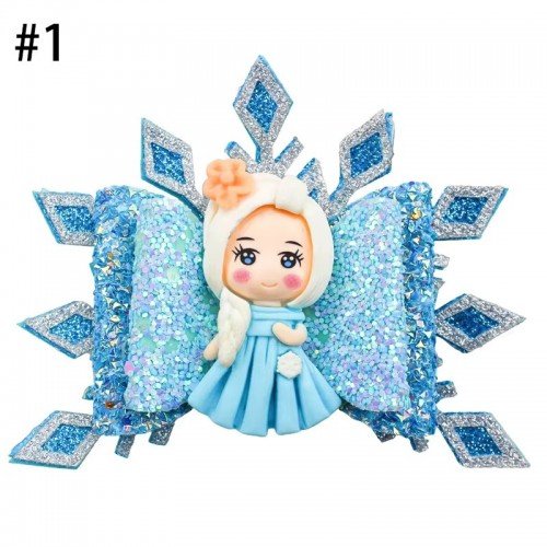 4'' Christmas Bow Ice Queen Winter Hair Accessories Princess Doll Clay Hair Bow Frozen Crown Clip 4'' Christmas Bow Ice Queen Winter Hair Accessories Princess Doll Clay Hair Bow Frozen Crown Clip
