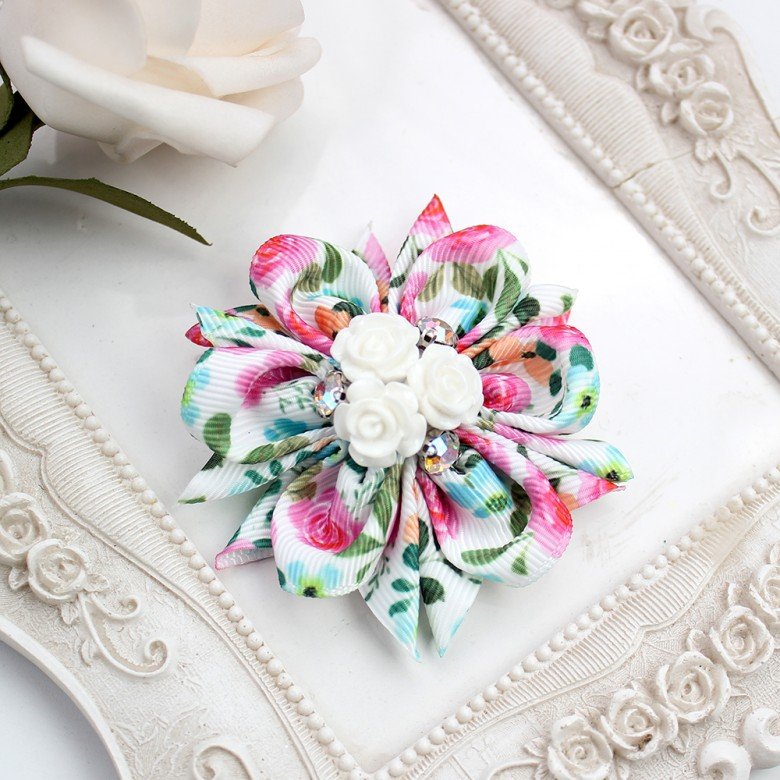 Kanzashi Spring Flower Hair Bow Clips Kanzashi Spring Flower Hair Bow Clips
