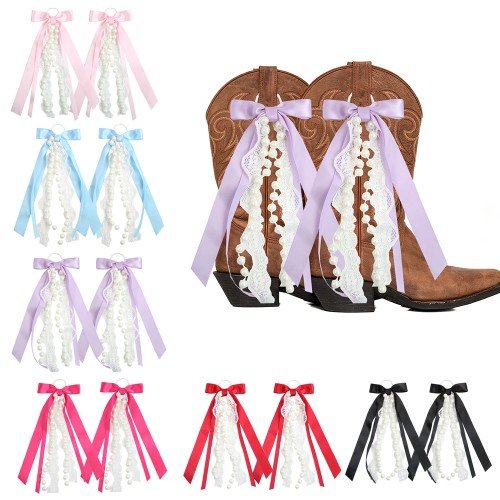  Cowgirl Boot Bow Pearl Lace Western Cowgirl Ribbon Boot Bow Accessories Cowboy Fashion Boot Jewelry