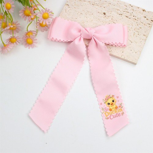Scalloped Edge Long Tail Grosgrain Hair Bow Clip for Girls Cartoon Duck Cow unicorn Lotus Bow Kids Hair Accessories
