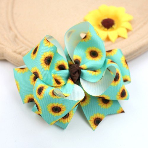 4.7inch Sunflower Hair Bows Girls Toddler Cute Yellow Blue Daisy Flower Hair Clip Kids Boutique Hair Accessories
